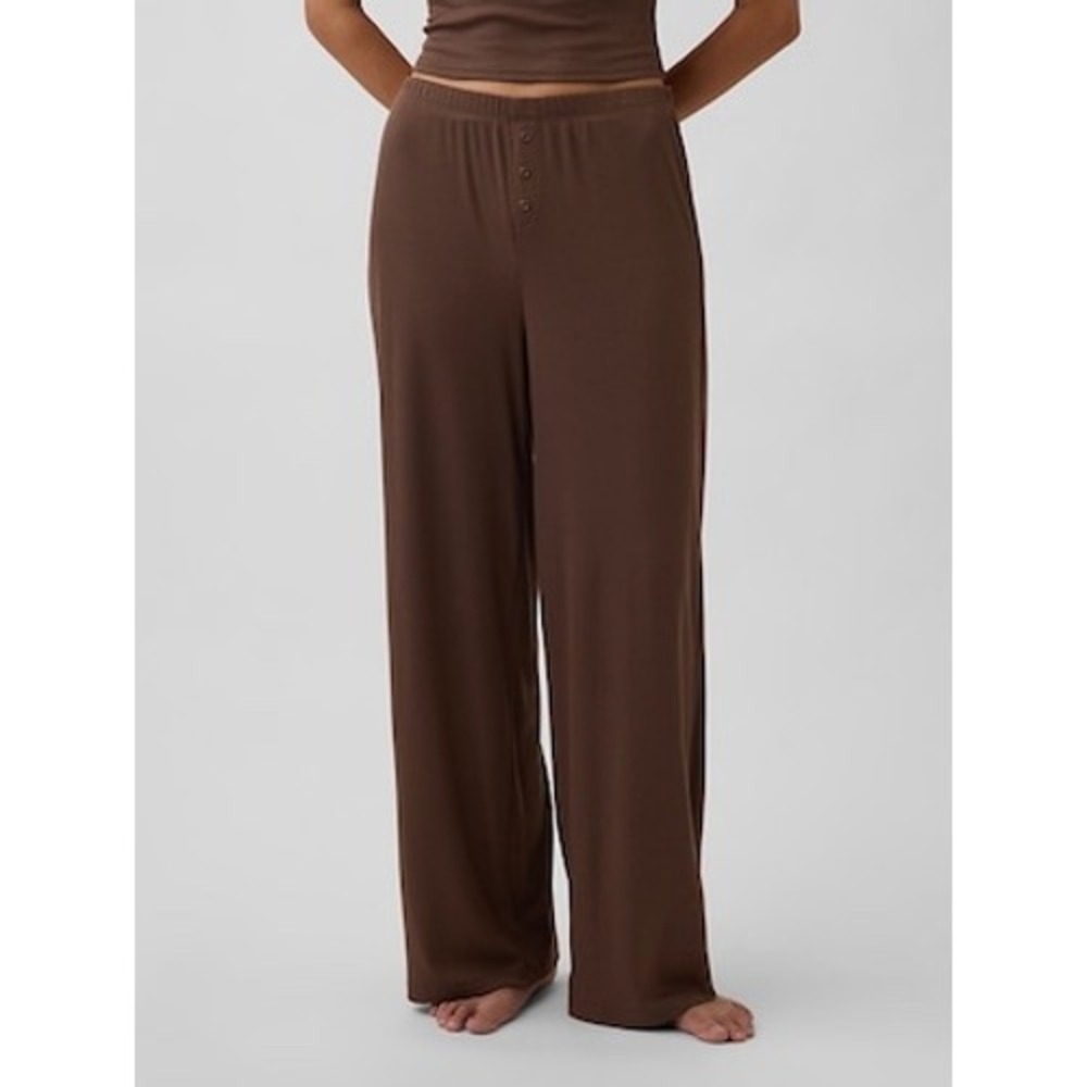 GapBody Sleep Pajama Pants Womens Cocoa Brown Wide Leg Soft Knit New